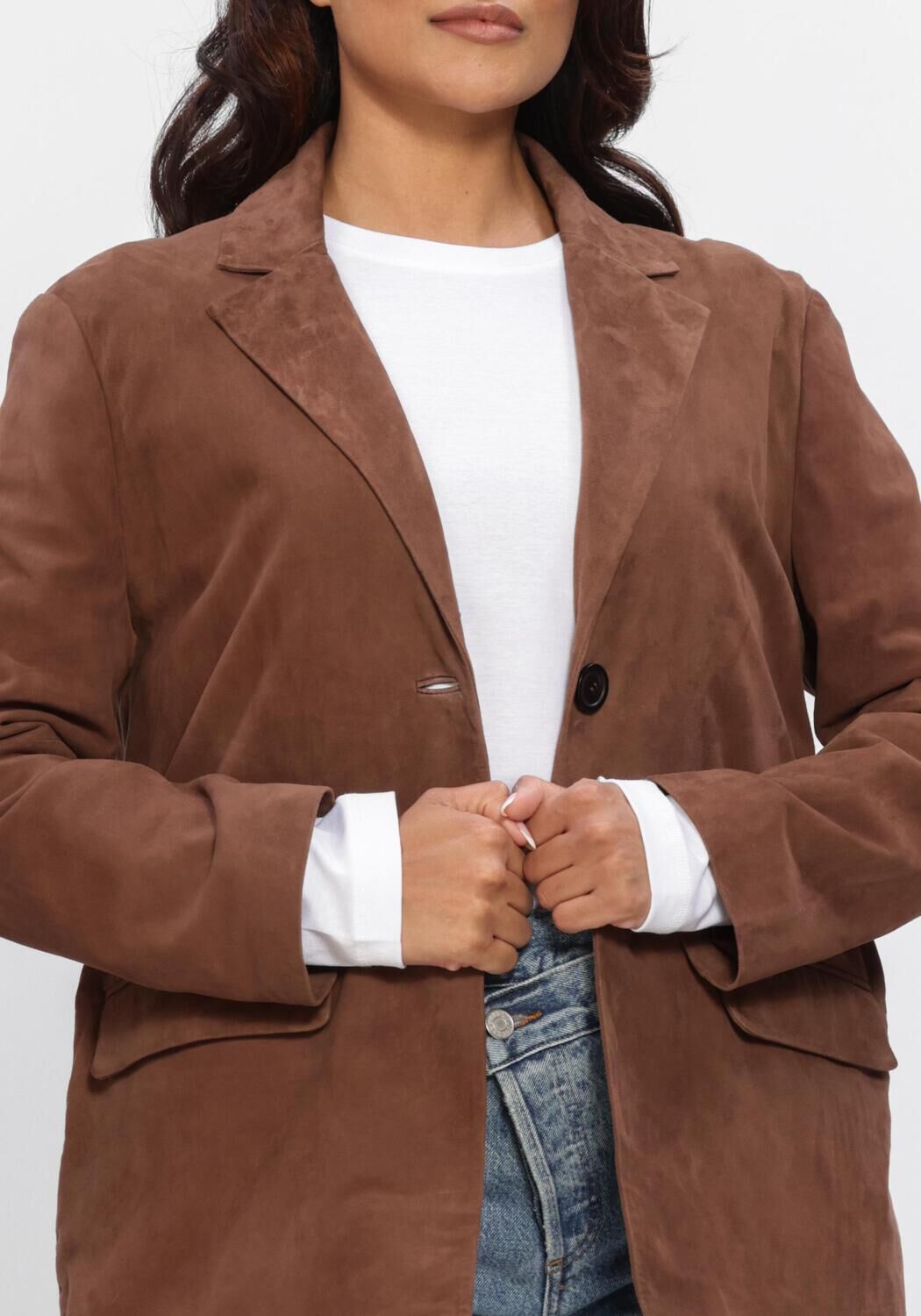 Bruine STUDIO AR Blazer RIVA GOAT SUEDE - large