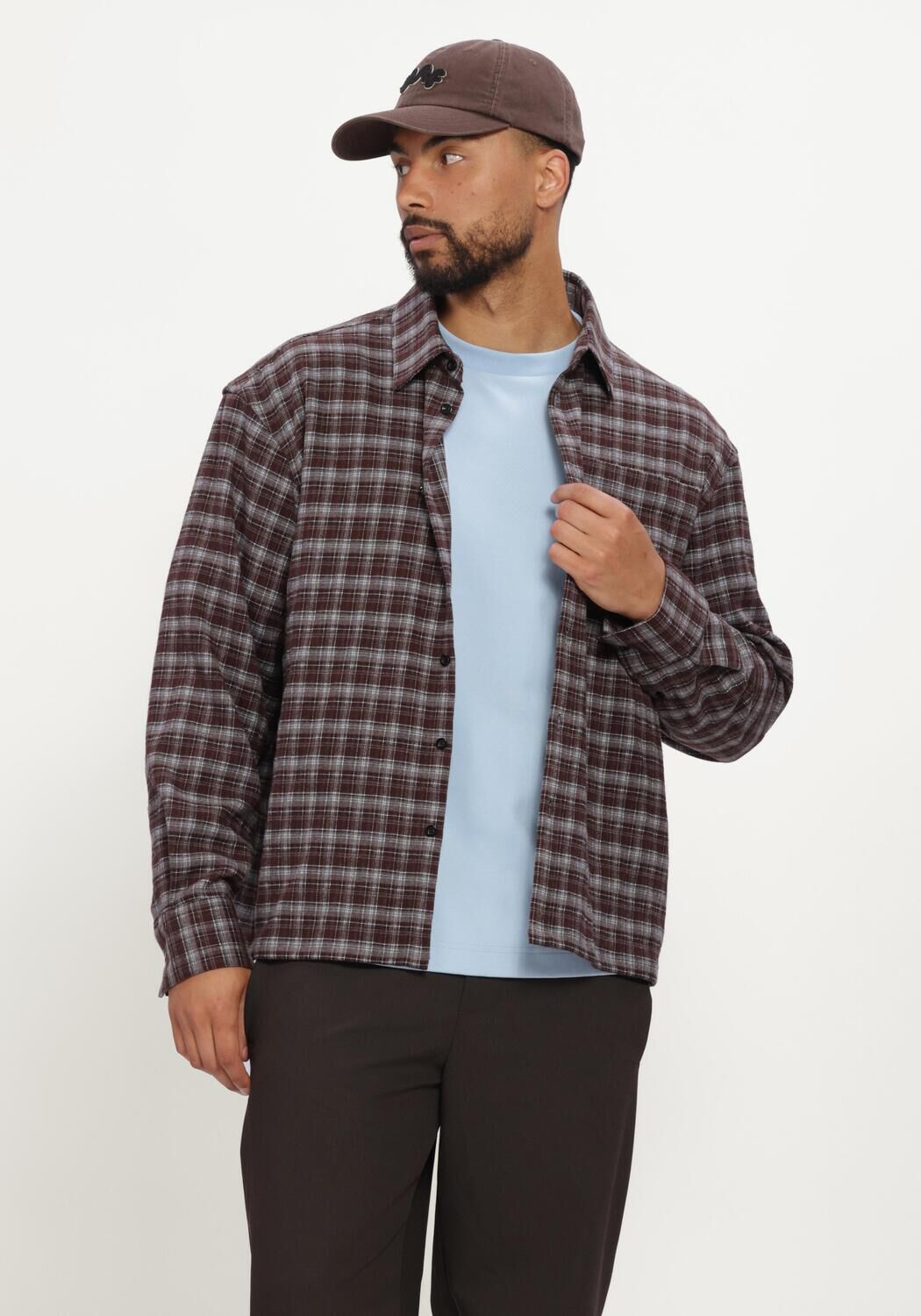 Bruine OLAF HUSSEIN  FLANNEL BOXY SHIRT - large