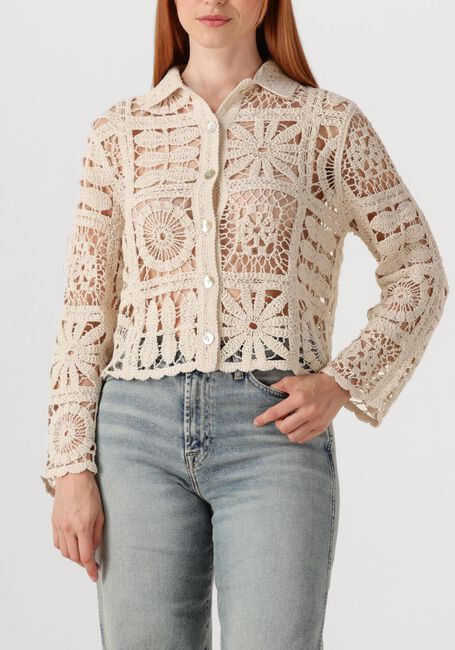 Ecru SUMMUM Vest SHORT CARDIGAN FLOWER CROCHET KNIT - large