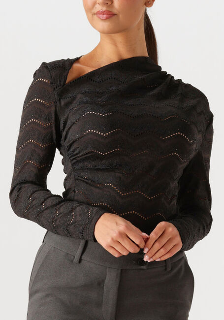 Zwarte HAUTE L'AMITIÉ Blouses LACE DRAPE NECK BLOUSE - large
