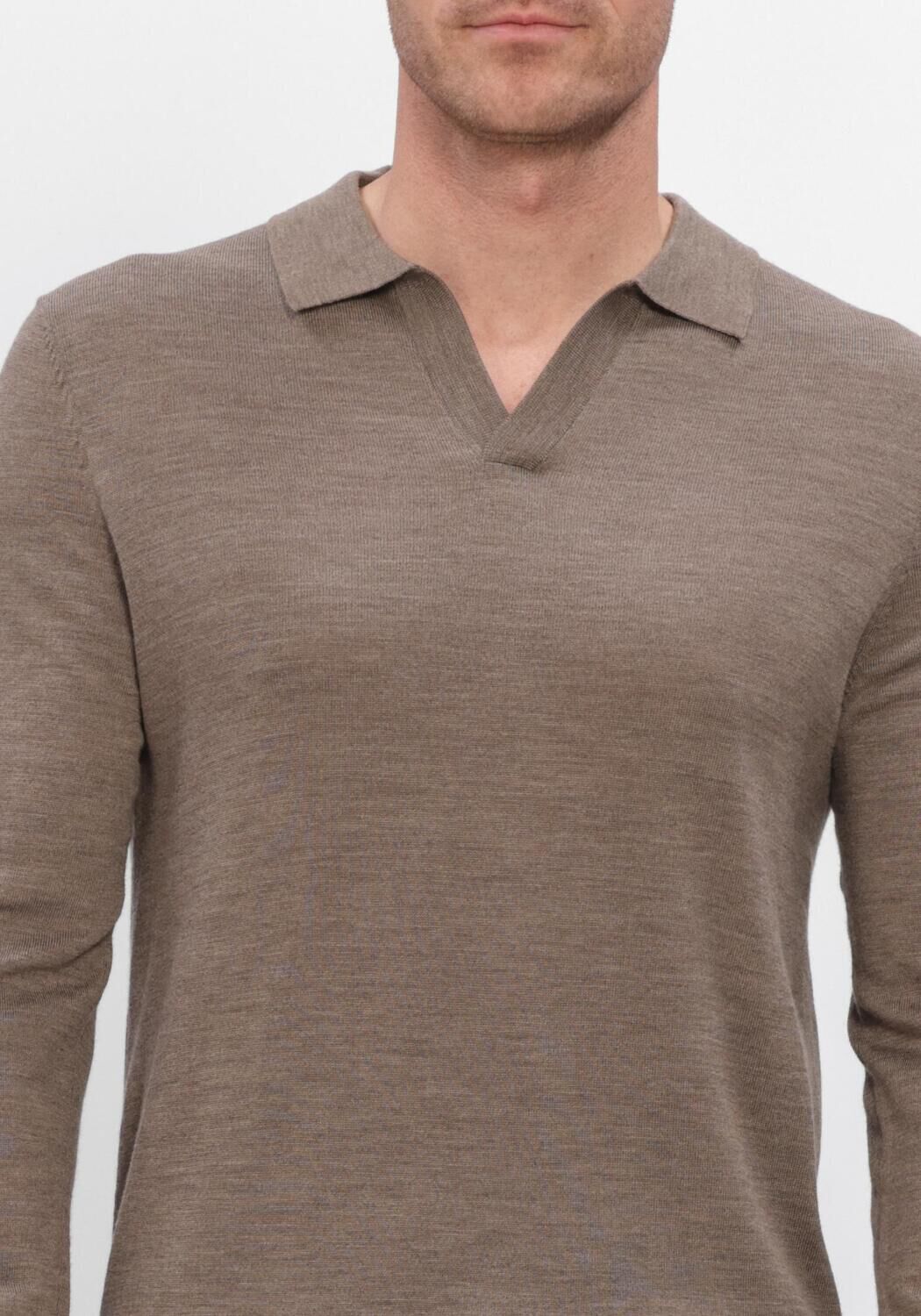 Taupe PROFUOMO Trui POLO OPEN COLLAR LS EXTRAFINE MERINO - large