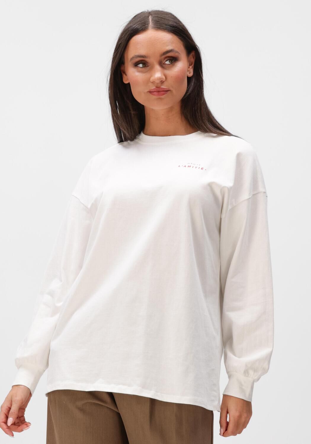 Haute L'Amitié Blouse Dames Studio Ls Print Tee, Maat: XL, Kleur: Gebroken wit afbeelding 1