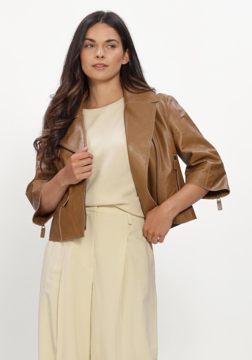 Cognac LUISA CERANO Leren jas LAMMNAPPA - large