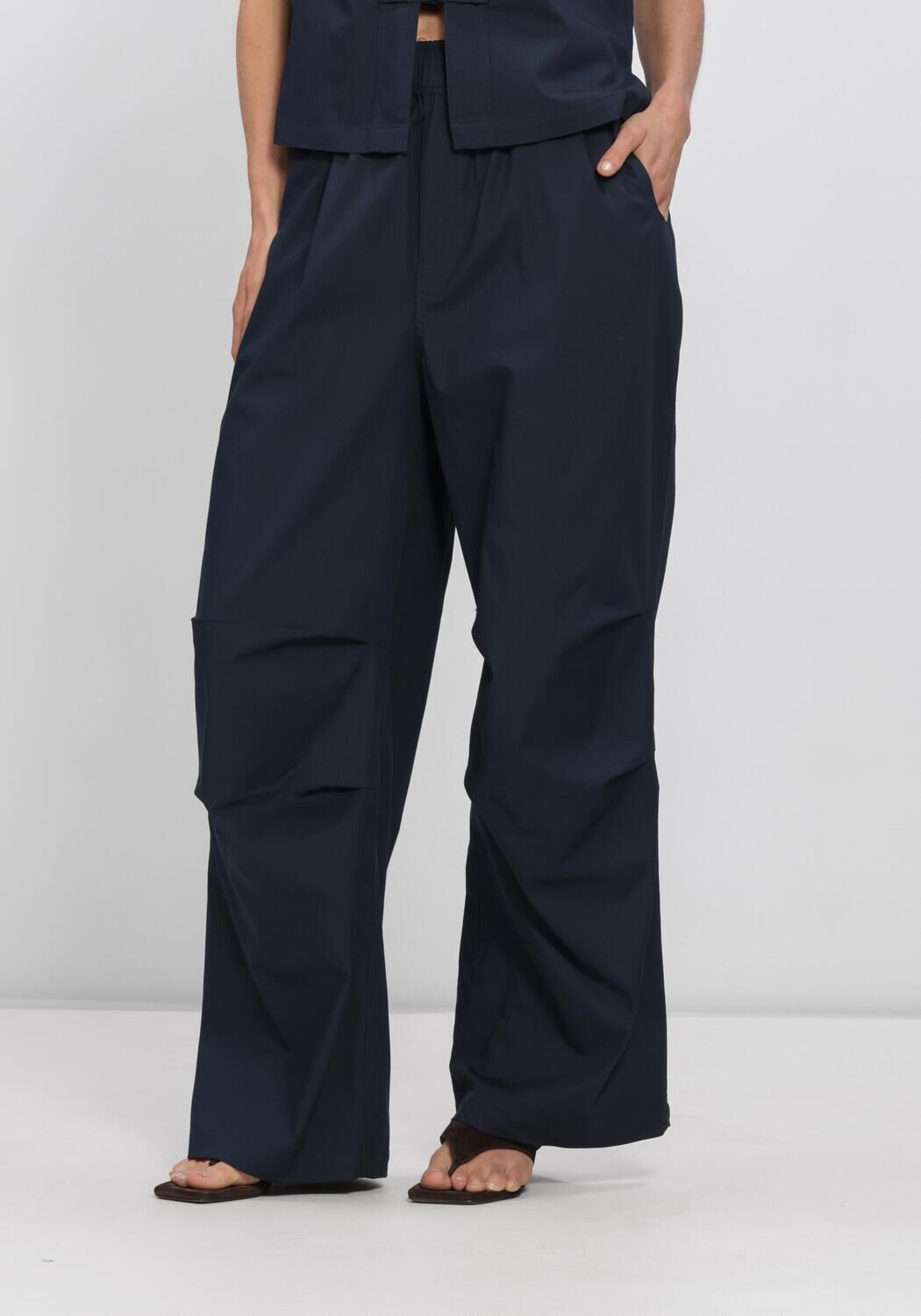 Donkerblauwe SEA ME HAPPY Wijde broek CHUCK PANTS STRETCHY POPLIN - large