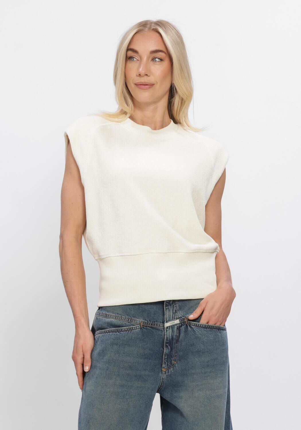 Beige CLOSED Tops & T-shirts WAISTED CREWNECK - large