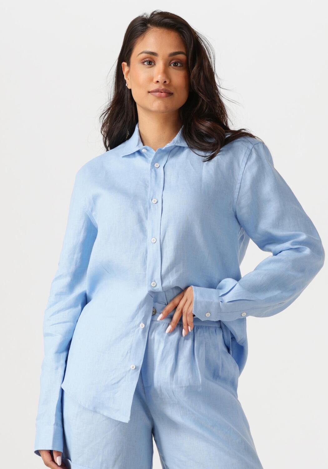 Resort Finest Blouse Dames Shirt 100% Linen, Maat: M, Kleur: Lichtblauw afbeelding 1