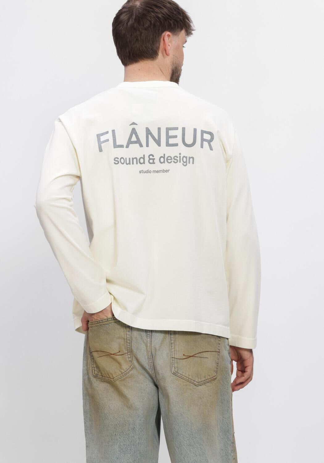 Ecru FLANEUR T-shirt SOUND + DESIGN LONGSLEEVE WASHED - large