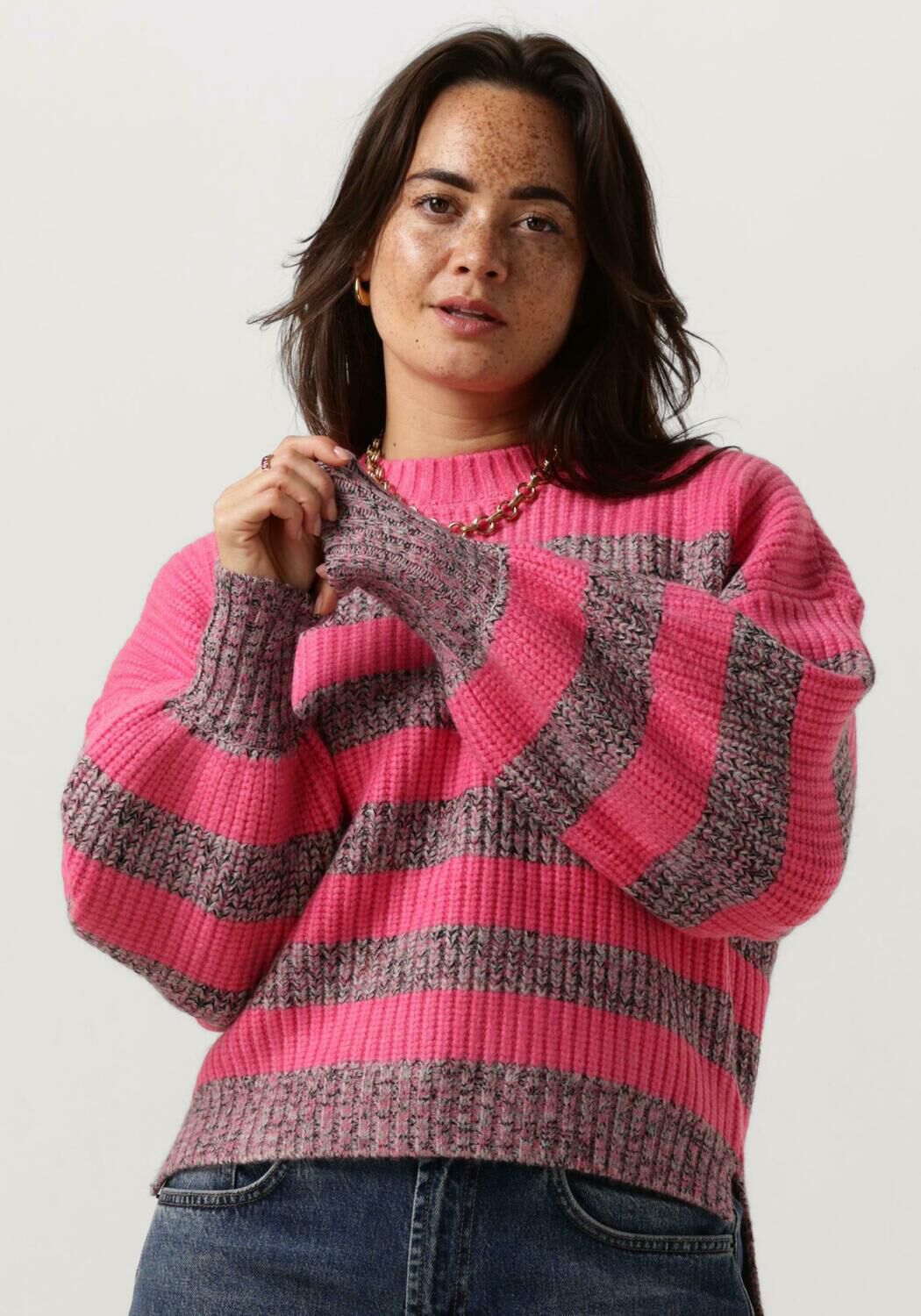 Co'Couture Trui Dames Row Melange Stripe Knit, Maat: L, Kleur: Roze