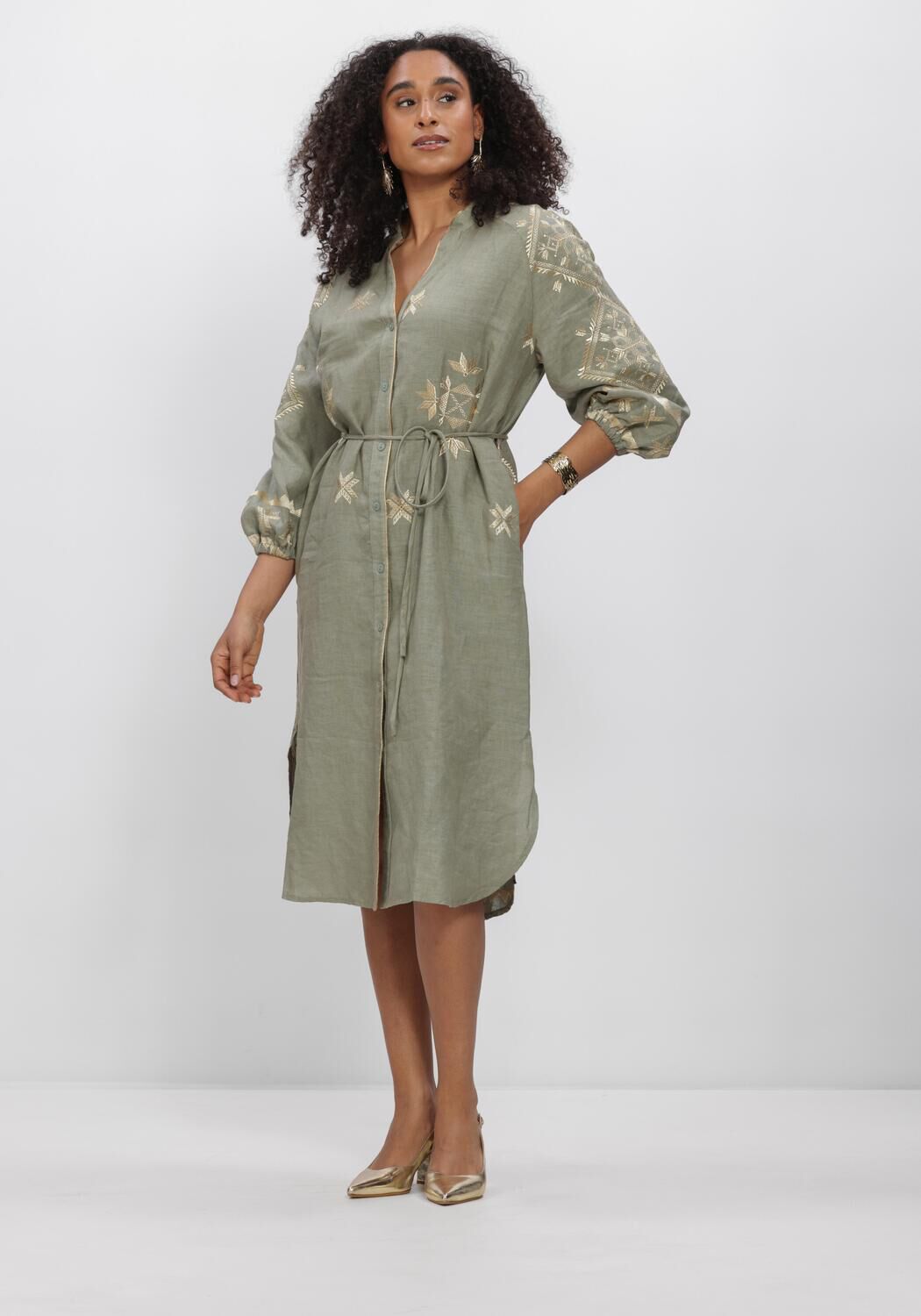 Greek Archaic Kori Midi Jurk Dames S26k-2143242, Maat: M, Kleur: Groen afbeelding 1