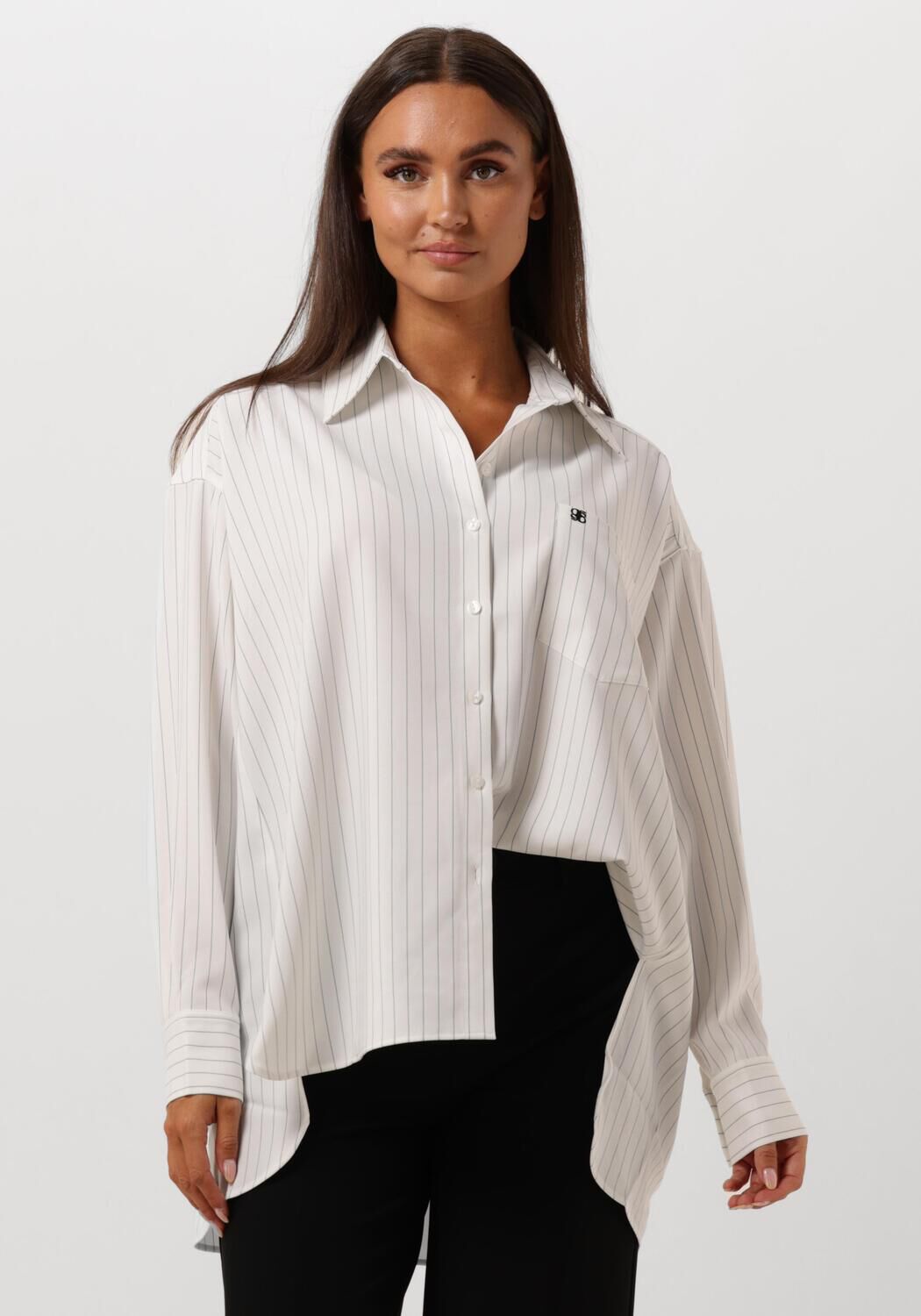 Dante6 Blouse Dames Krijtstreep Oversized Blouse, Maat: L, Kleur: Wit