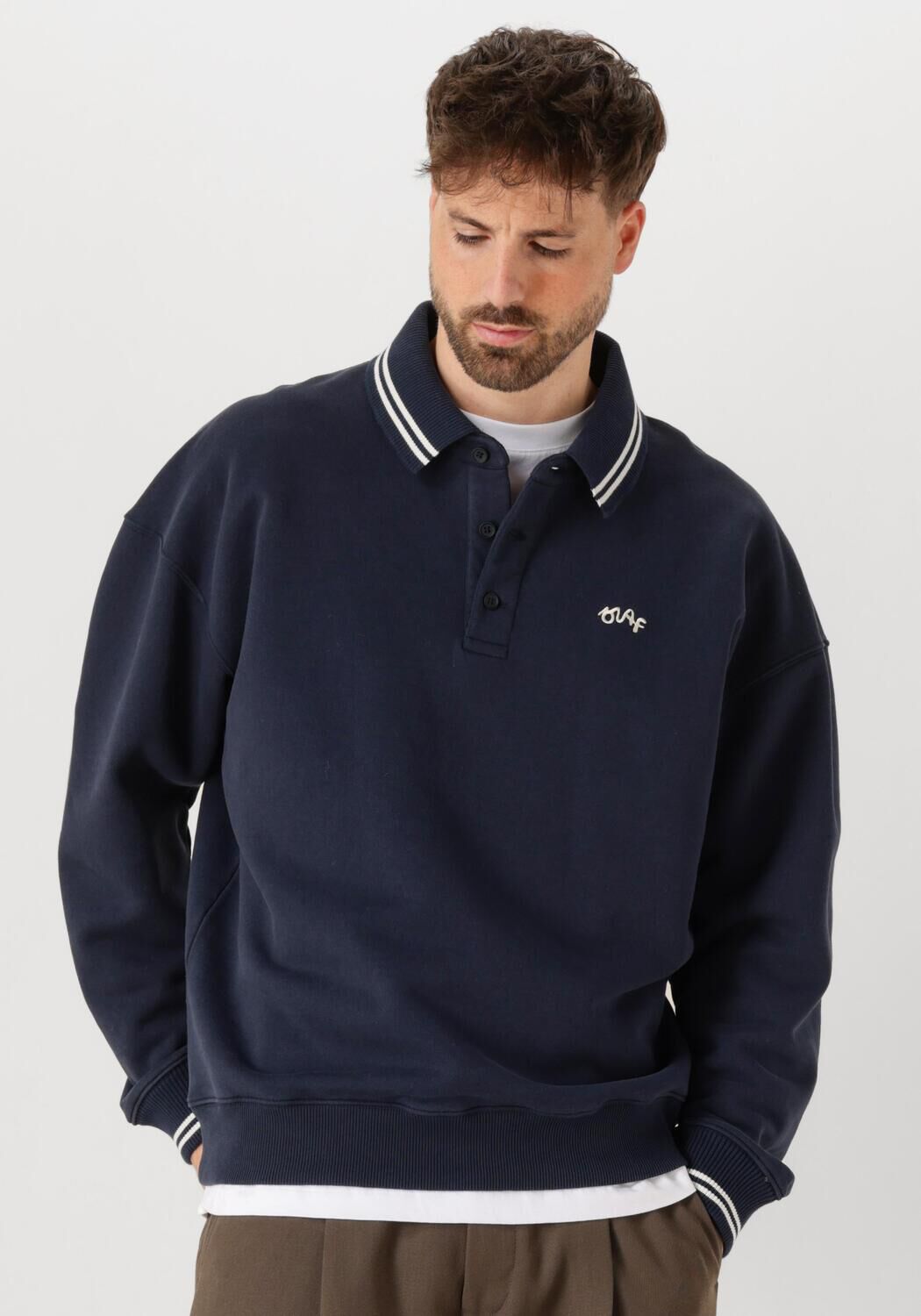 Donkerblauwe OLAF HUSSEIN Sweater TIPPING DETAIL OVERSIZED POLO