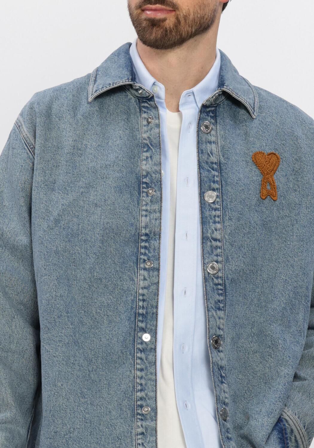 Blauwe AMI PARIS Overshirt OVERSHIRT WITH KNITTED AMI DE COEUR - large