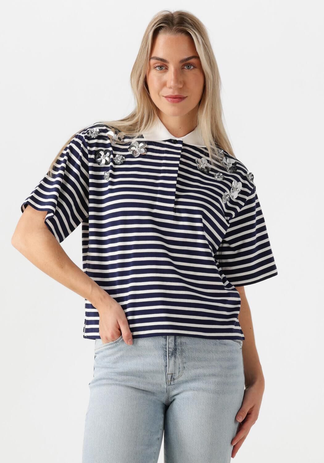 Dante6 T-Shirt Dames Titan Embellished Polo Shirt, Maat: 34, Kleur: Donkerblauw