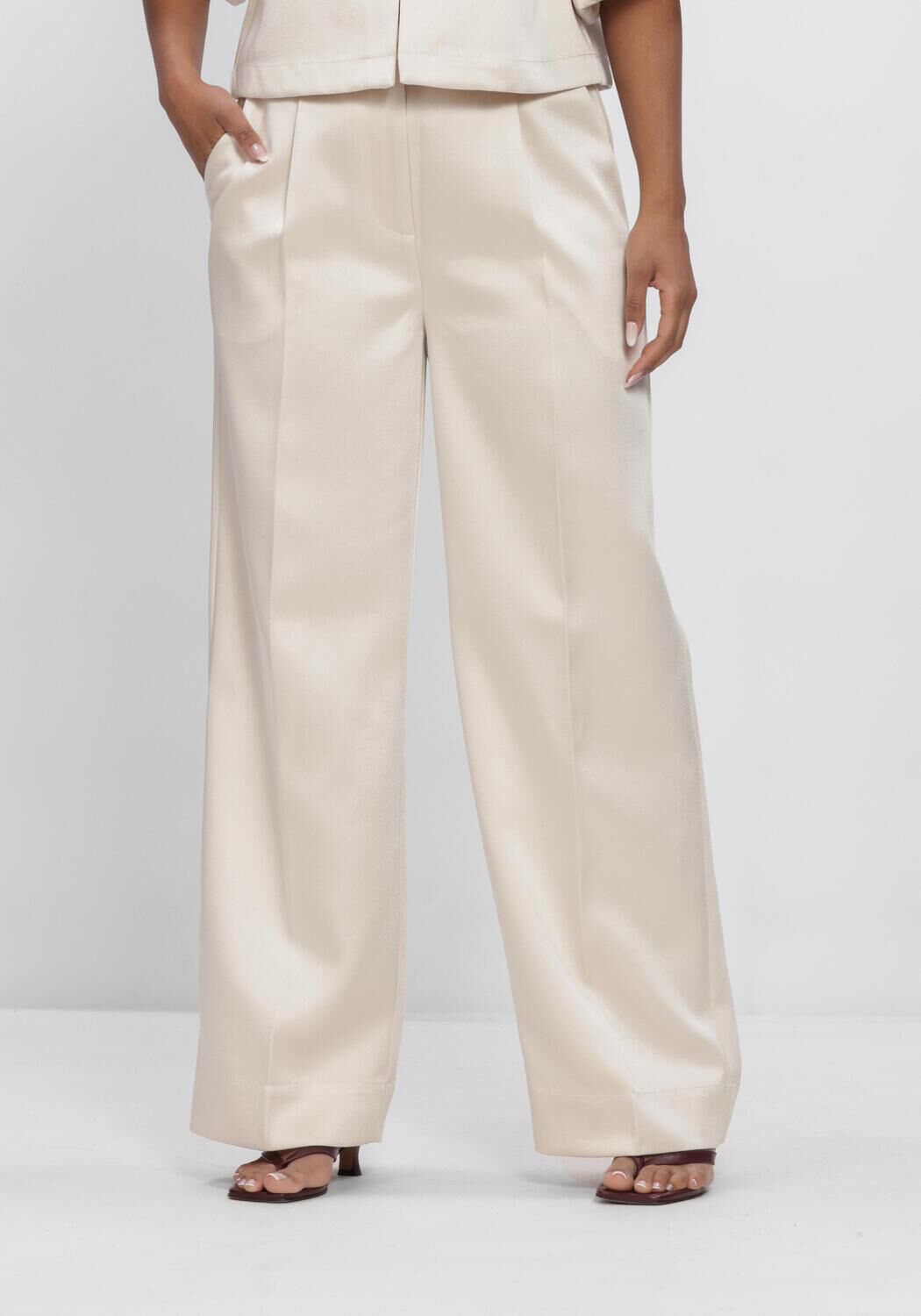 Beige SECOND FEMALE Wijde broek PERLLA TROUSERS - large