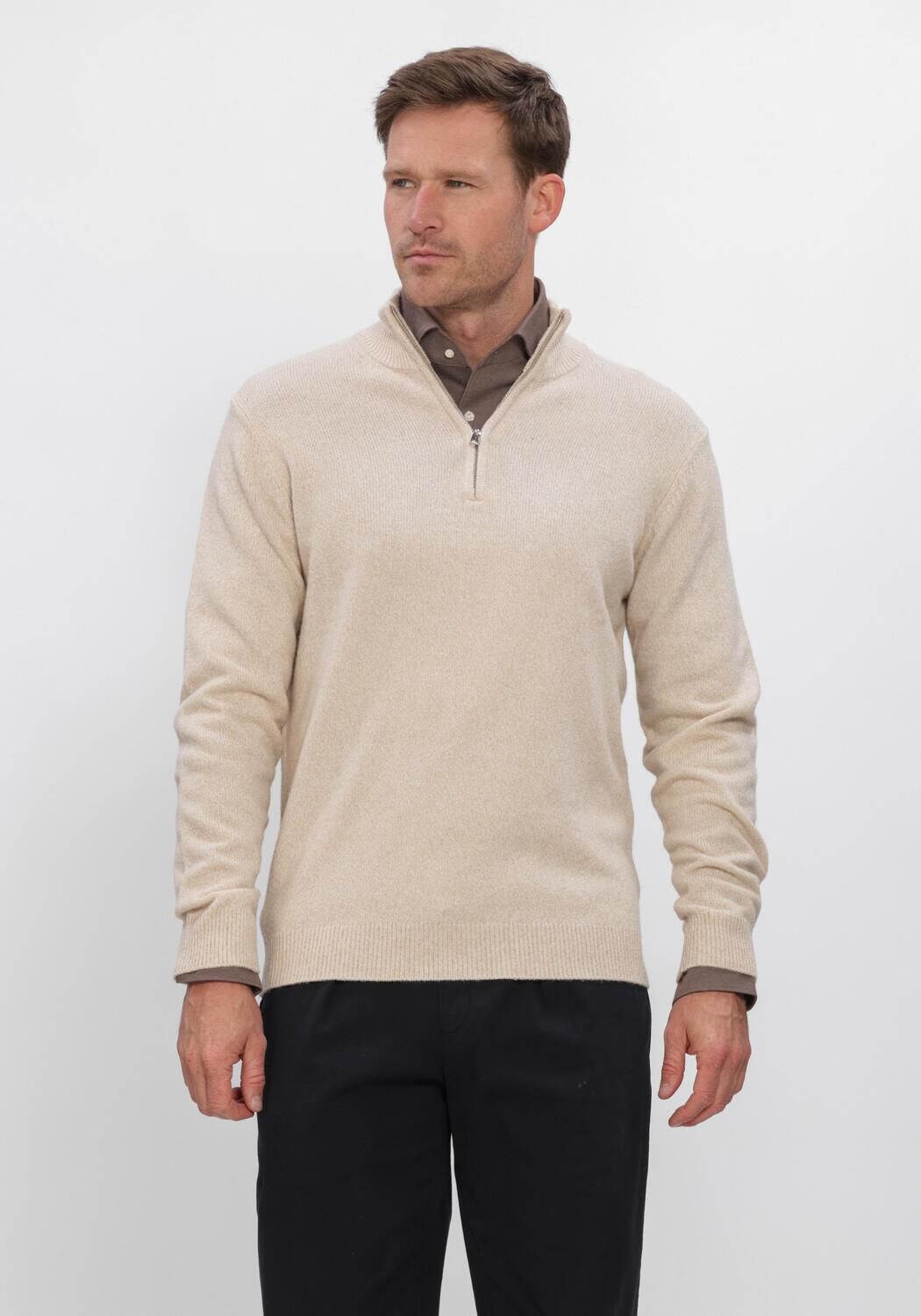 Beige PROFUOMO Trui PULLOVER HALF ZIP 80/20 - large