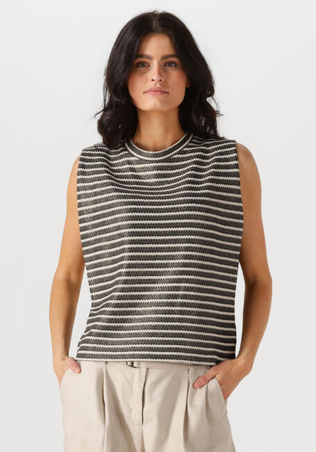 Zwarte SUMMUM T-shirt SLEEVELESS TOP KNITTED STRIPE COATED - large