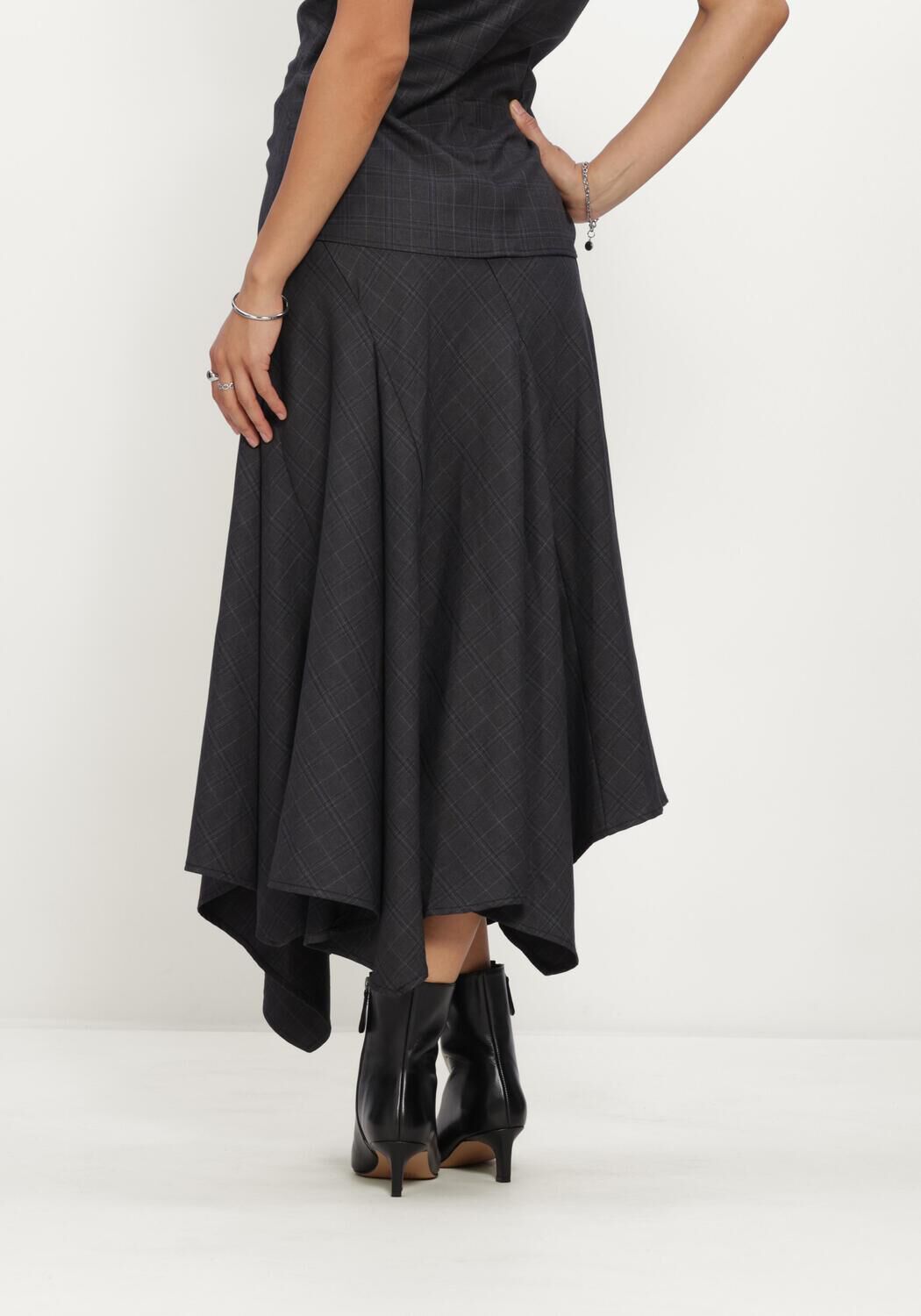 Donkergrijze CO'COUTURE Midirok ELORACC CHECK ASYM SKIRT - large