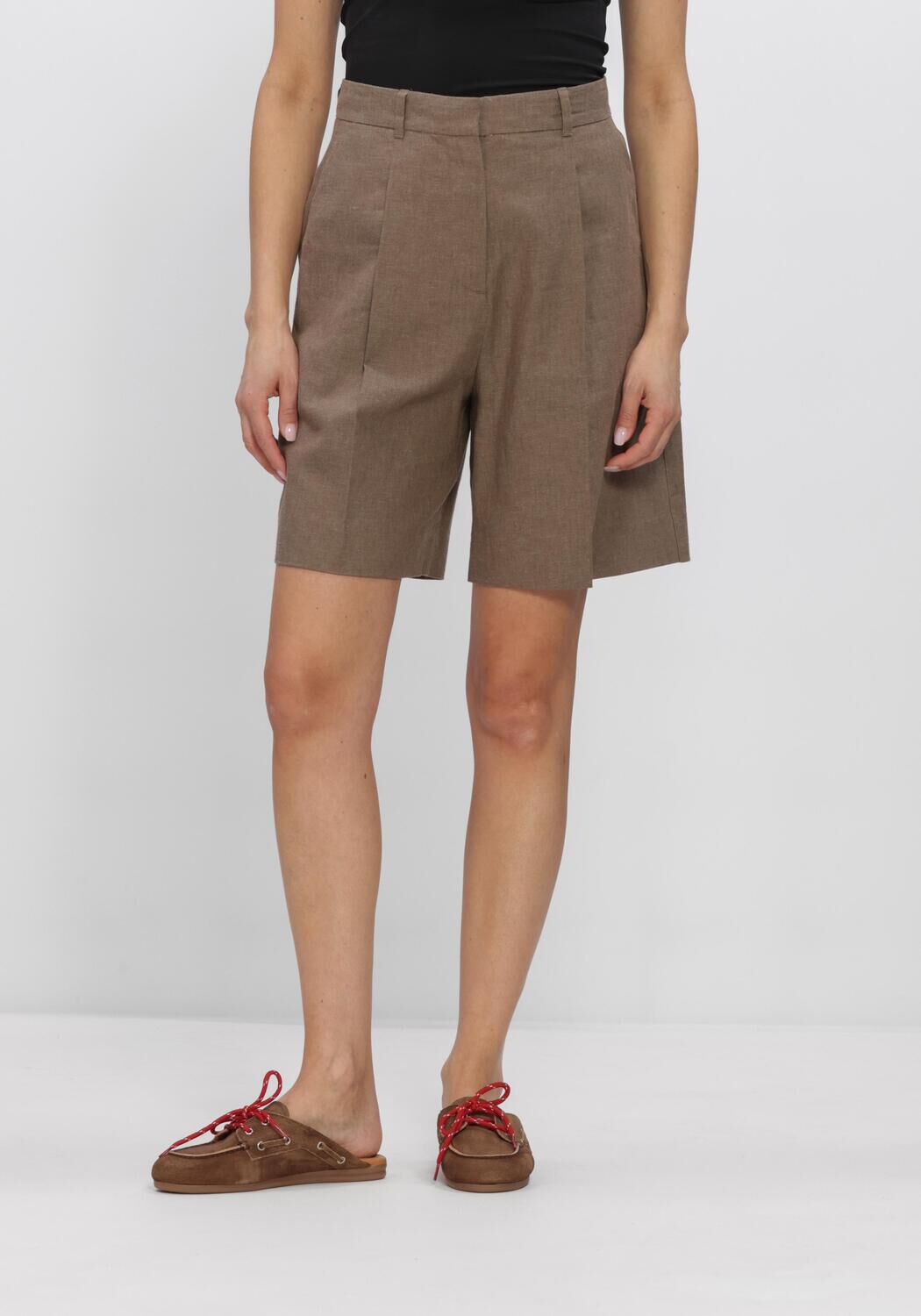 Bruine OLAF HUSSEIN Korte broek LINEN TAILORED SHORTS - large