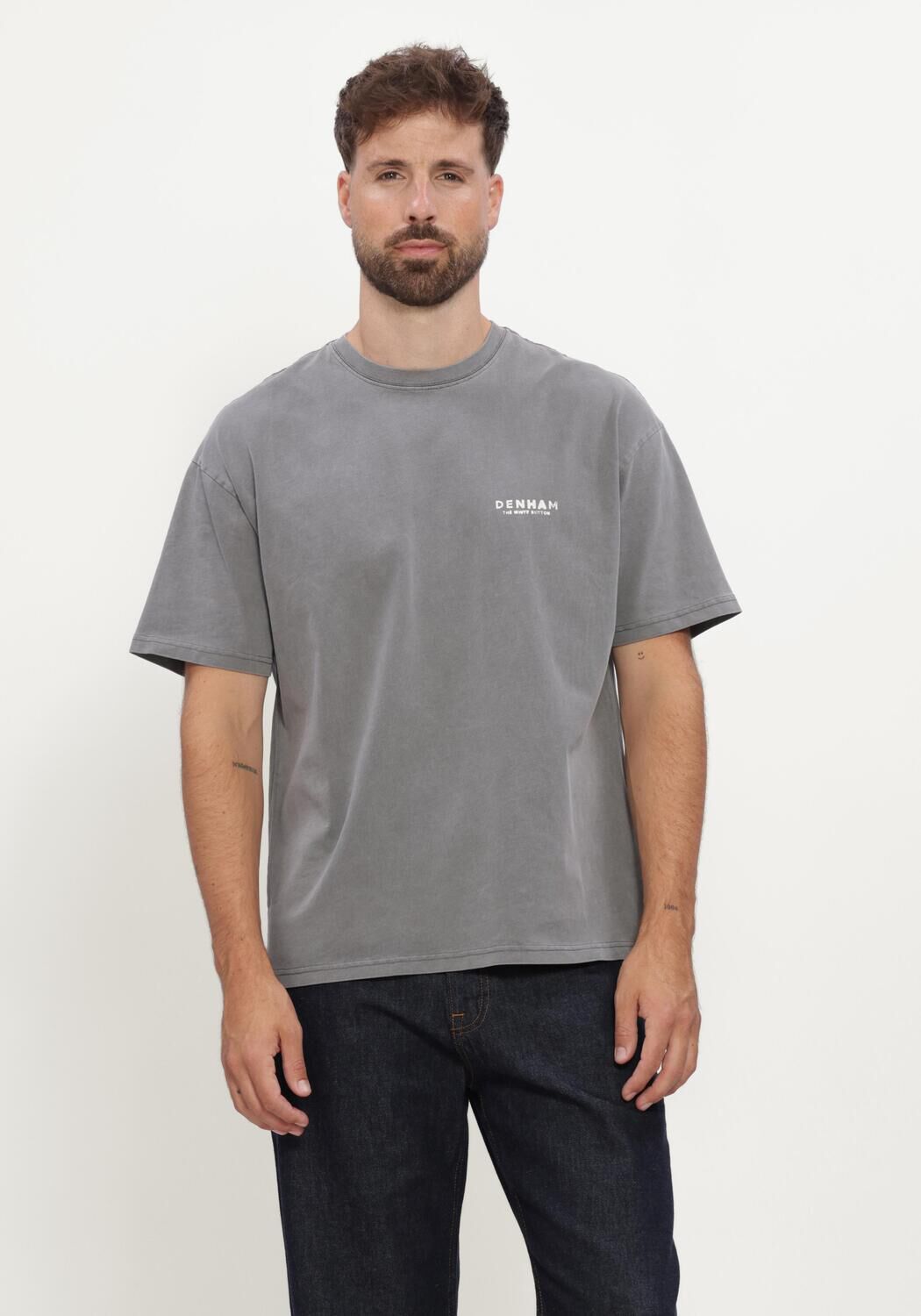 Grijze DENHAM T-shirt STAMP SS TEE - large