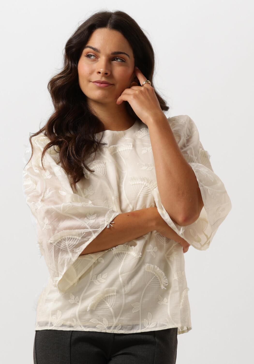 Minus Blouse Dames Piper Round Neck Blouse, Maat: 38, Kleur: Ecru afbeelding
