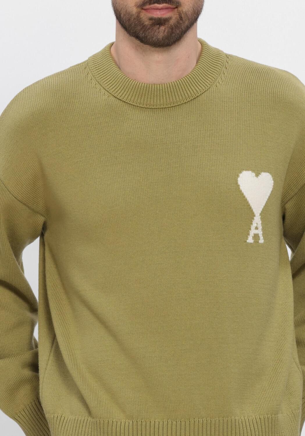 Groene AMI PARIS Sweater CREWNECK SWEATER WITH CONTRASTED AMI DE COEUR - large