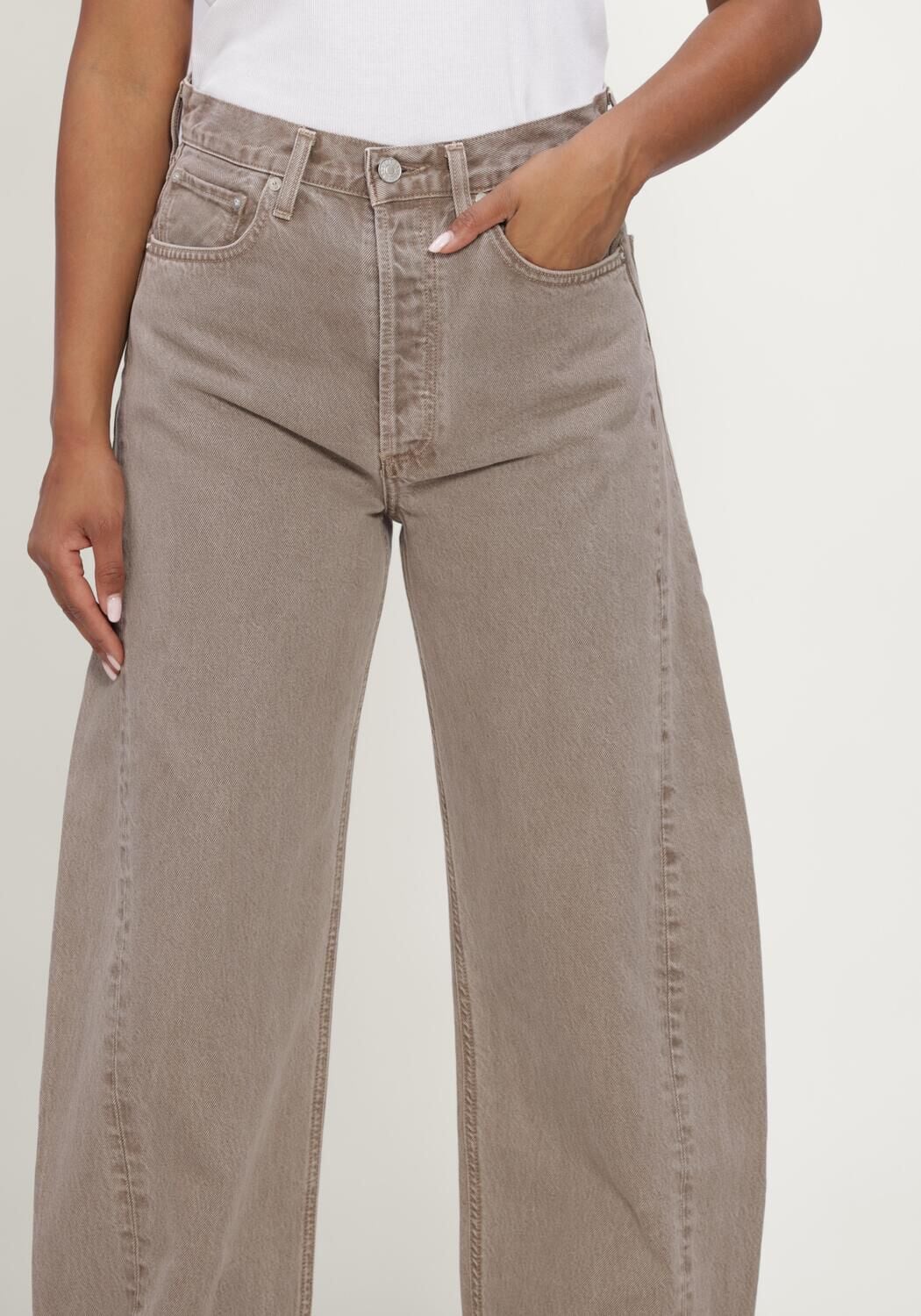 Grijze AGOLDE Barrel jeans LUNA PIECED JEAN IN CEDAR - large