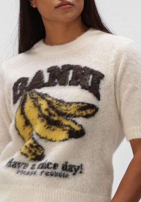 Beige GANNI Tops & T-shirts BRUSHED ALPACA GRAPHIC T SHIRT - large