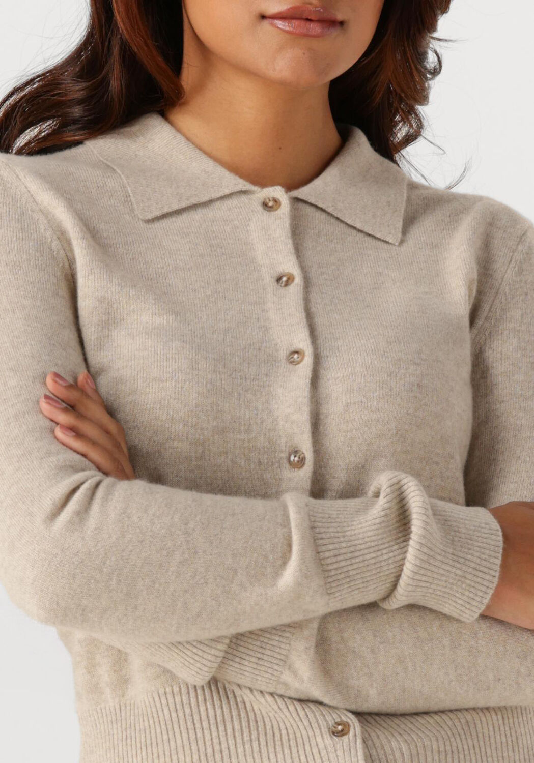 Beige CLOSED Trui CARDIGAN WITH COLLAR - large