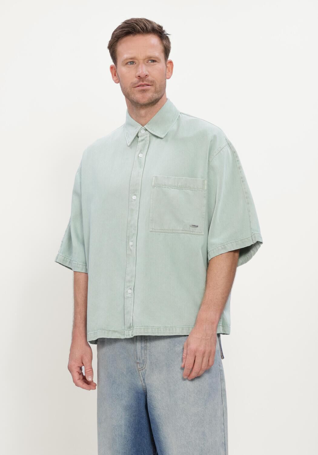 Mint NEW AMSTERDAM SURF ASSOCIATION Casual overhemd DENIM SHORT SLEEVE BUTTON-UP - large