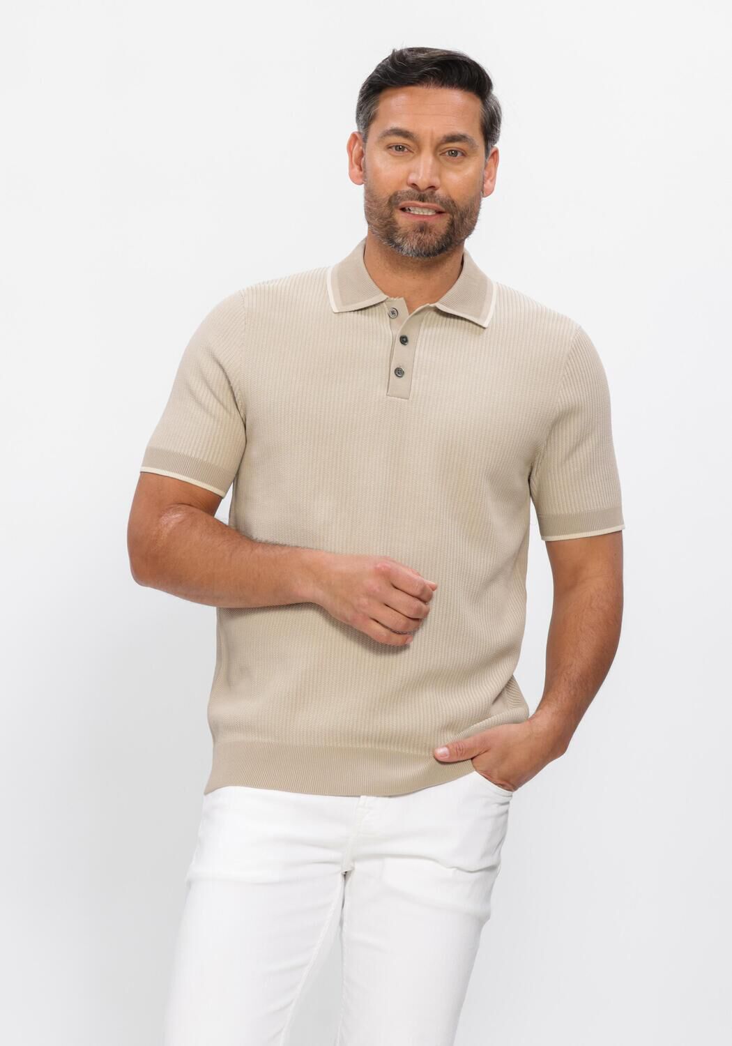 Profuomo Polo Heren Cotton Silk, Maat: L, Kleur: Beige afbeelding 1