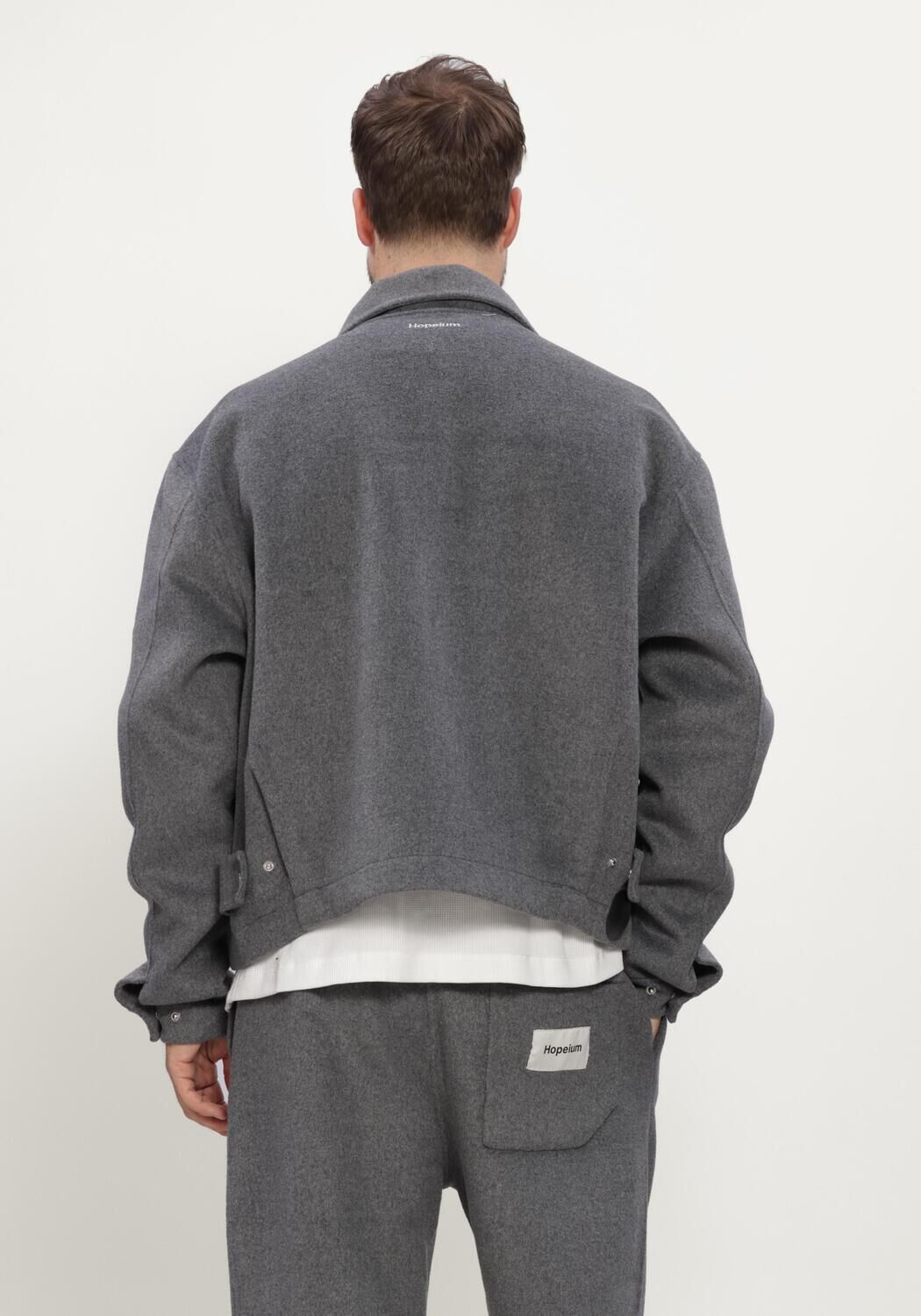 Grijze HOPEIUM Jack WINTER WOOLY SHORT JACKET GREY MELANGE - large