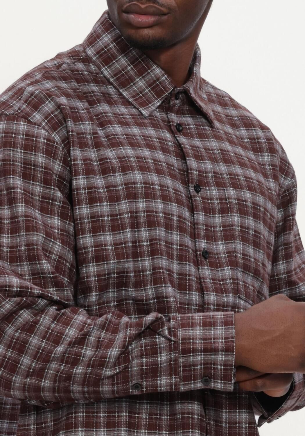 Bruine OLAF HUSSEIN Casual overhemd FLANNEL BOXY SHIRT - large