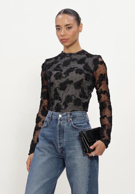 Zwarte ROTATE Top FLOWER MESH LS TOP - large