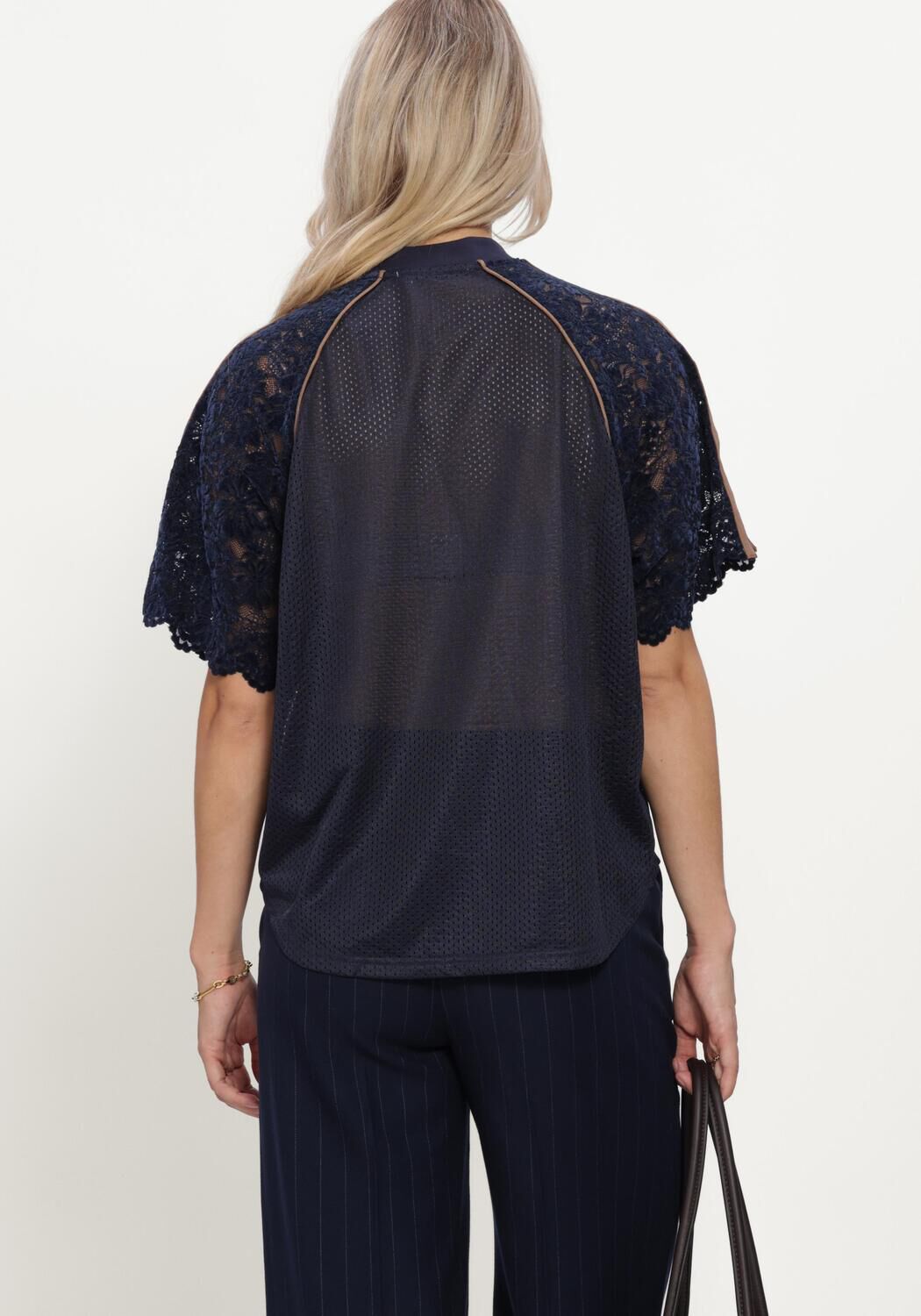Donkerblauwe CO'COUTURE Sportshirts REENACC LOGO LACE TEE - large