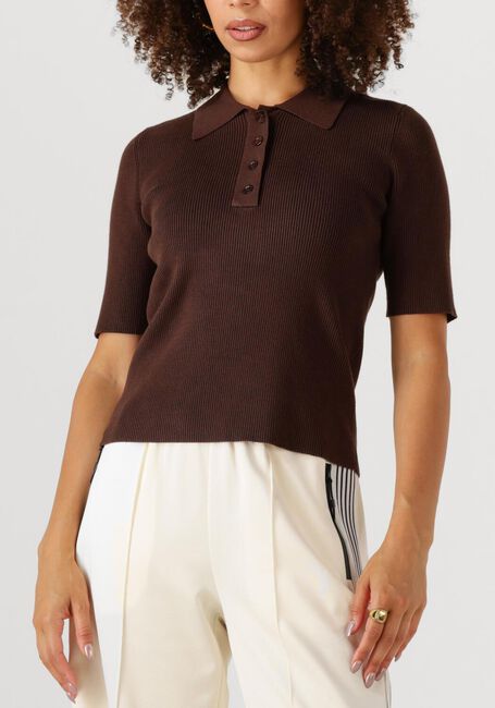 Bruine HAUTE L'AMITIÉ T-shirt PICCOLO SS POLO RIB KNIT - large