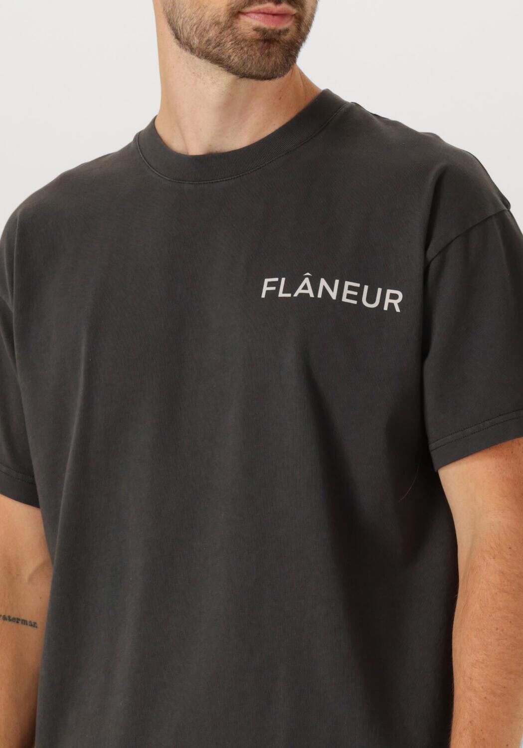 Antraciet FLANEUR T-shirt DOUBLE LOGO WASHED T SHIRT - large