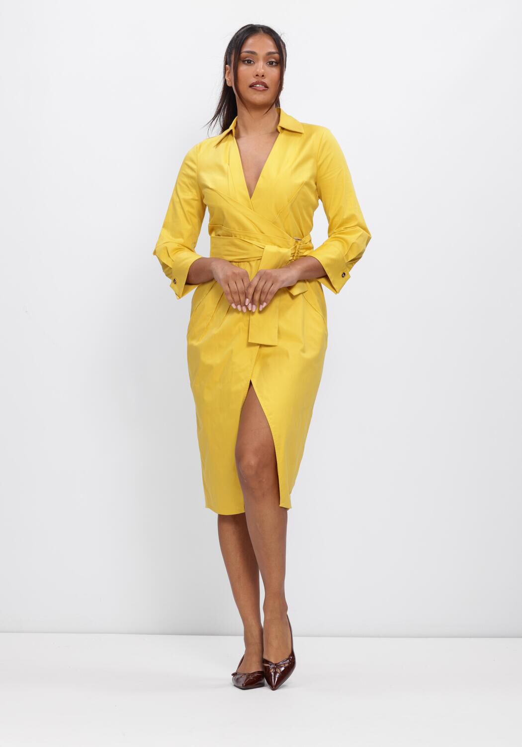 Gele ELISABETTA FRANCHI Midi jurk AB95562E2 - large