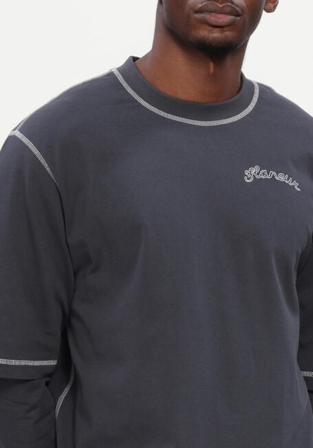 Zwarte FLANEUR T-shirt SIGNATURE OUTLINE LAYERED LONG SLEEVE - large