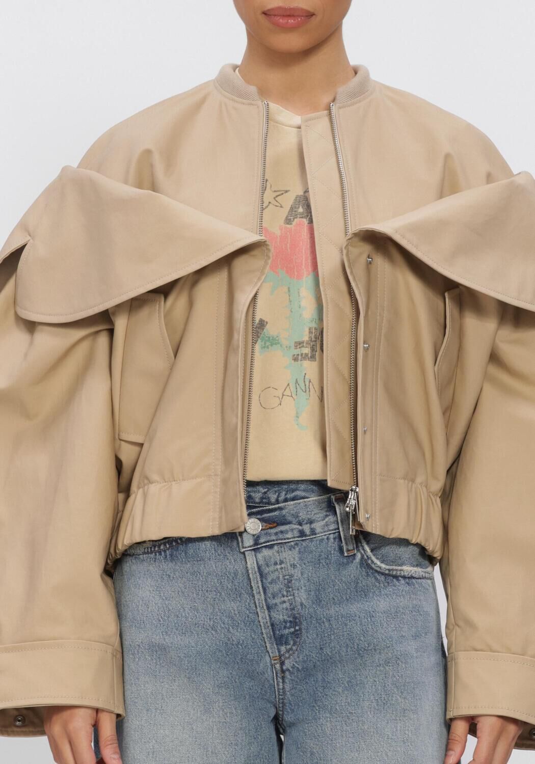 Beige GANNI Gewatteerde jas DOUBLE COTTON BOMBER - large