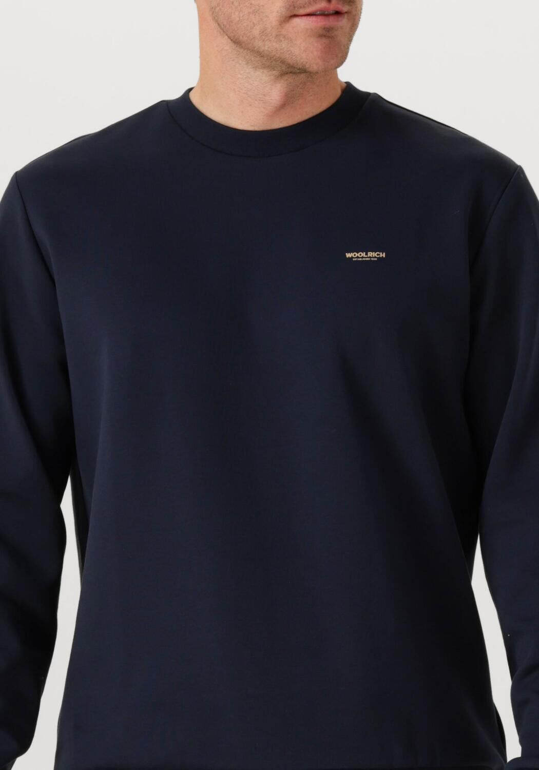 Donkerblauwe WOOLRICH Trui LOGO INTERLOCK CREWNECK - large