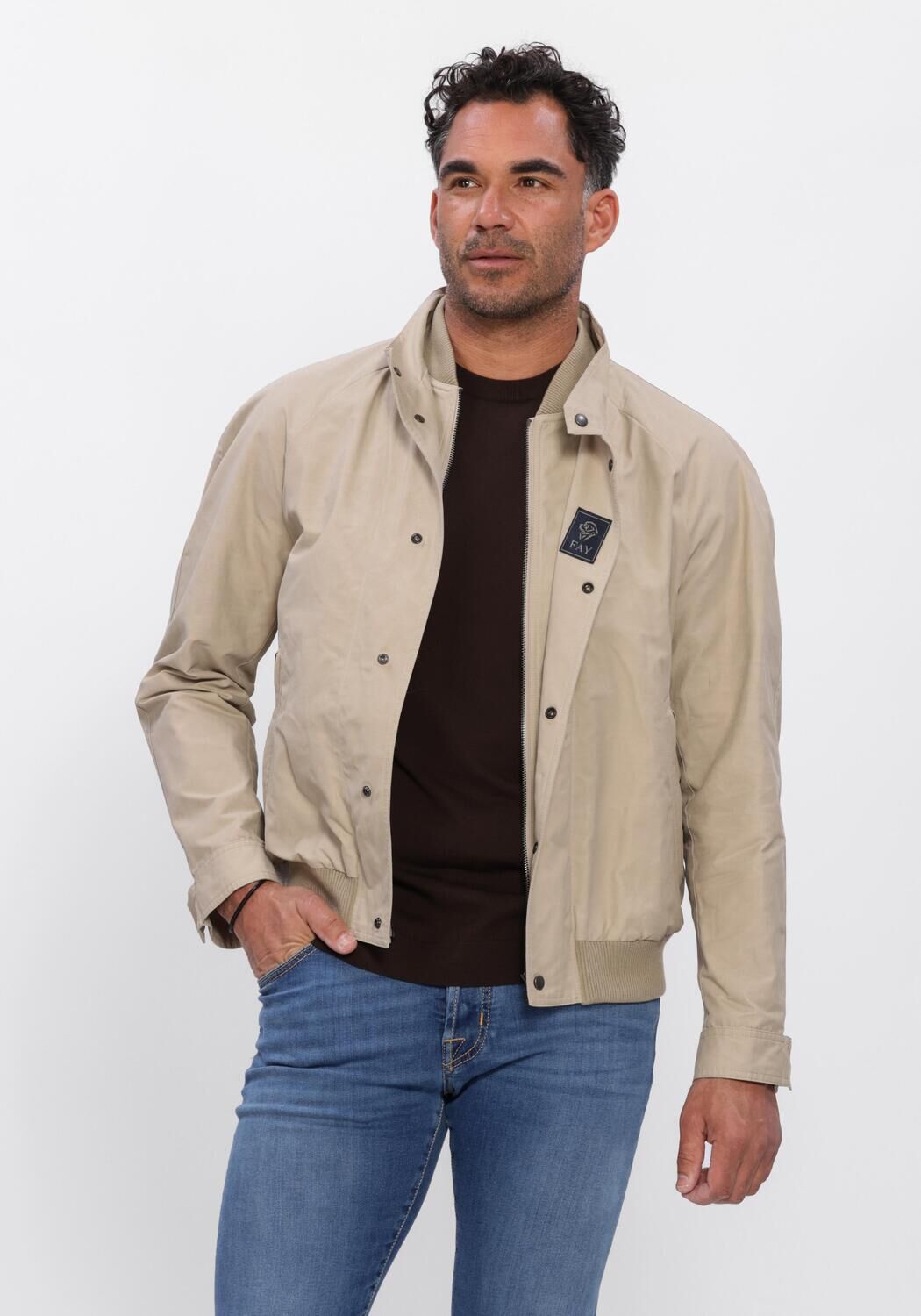 Fay Jack Heren Gentleman Racing Bomber Db Front, Maat: M, Kleur: Beige afbeelding