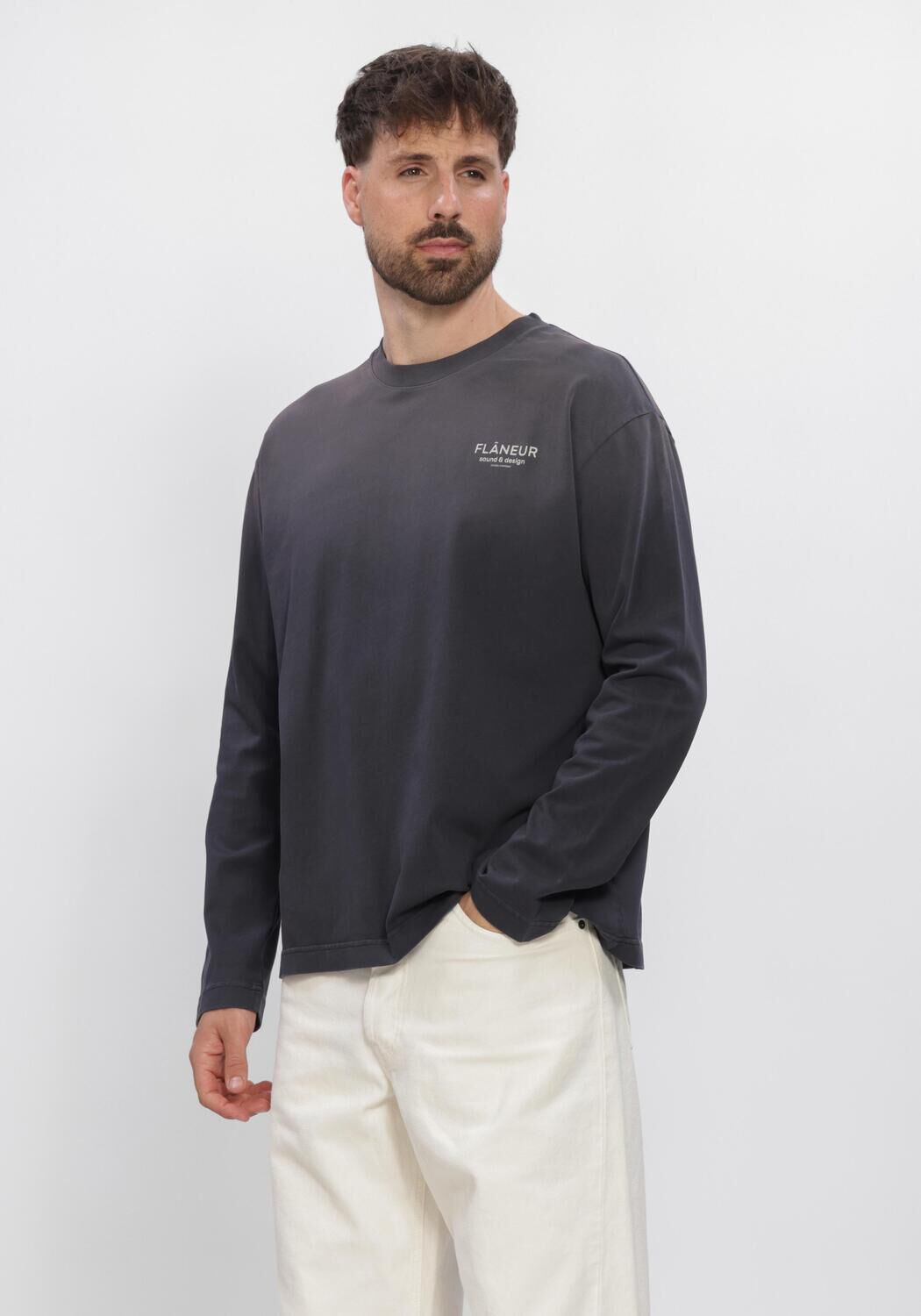 Grijze FLANEUR T-shirt SOUND + DESIGN LONGSLEEVE WASHED - large