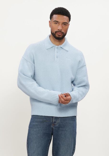Lichtblauwe OLAF HUSSEIN Trui OVERSIZED KNITTED POLO - large