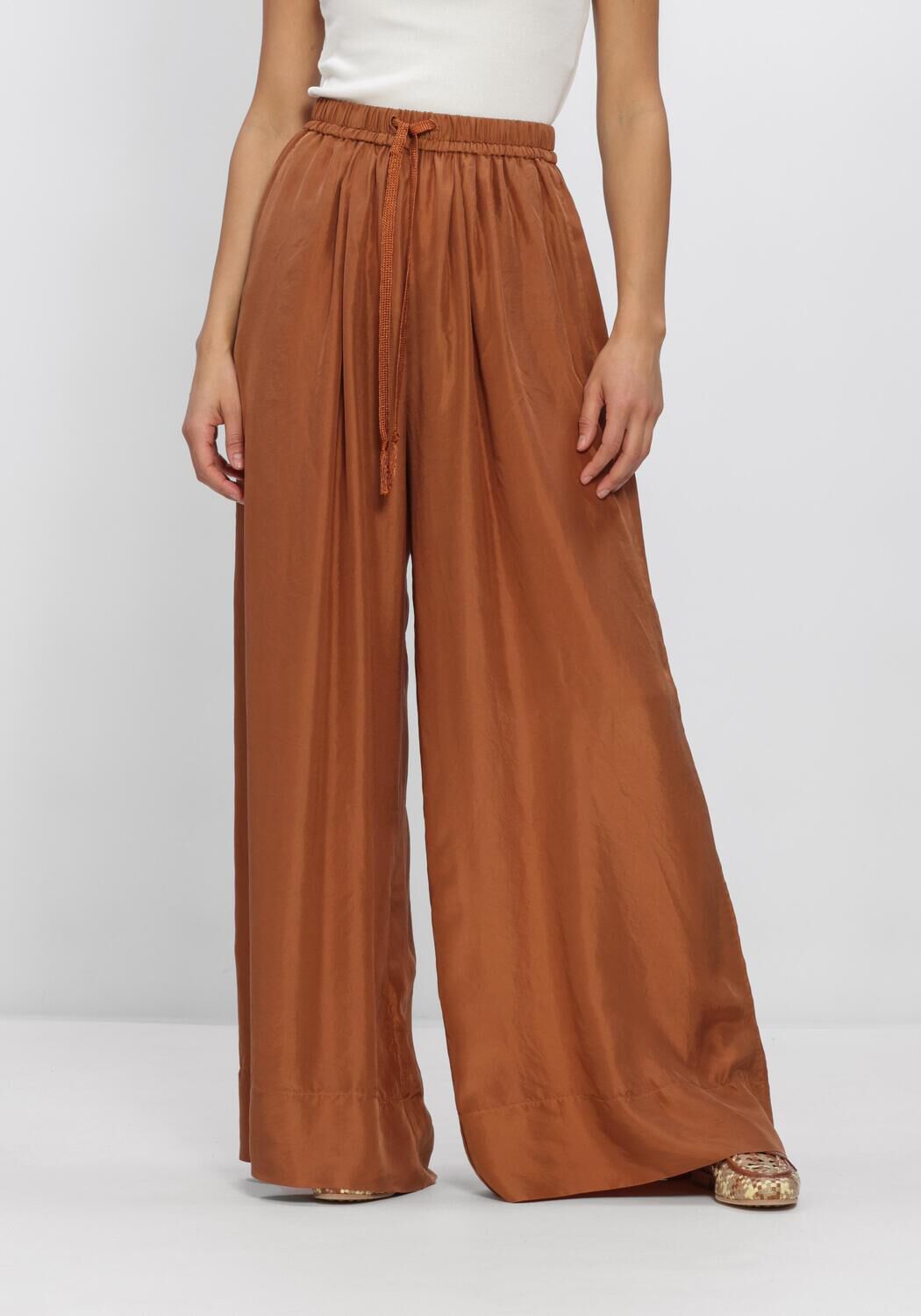 Bronzen FORTE FORTE Broeken HABOTAI SILK DRAWSTRING PANTS - large