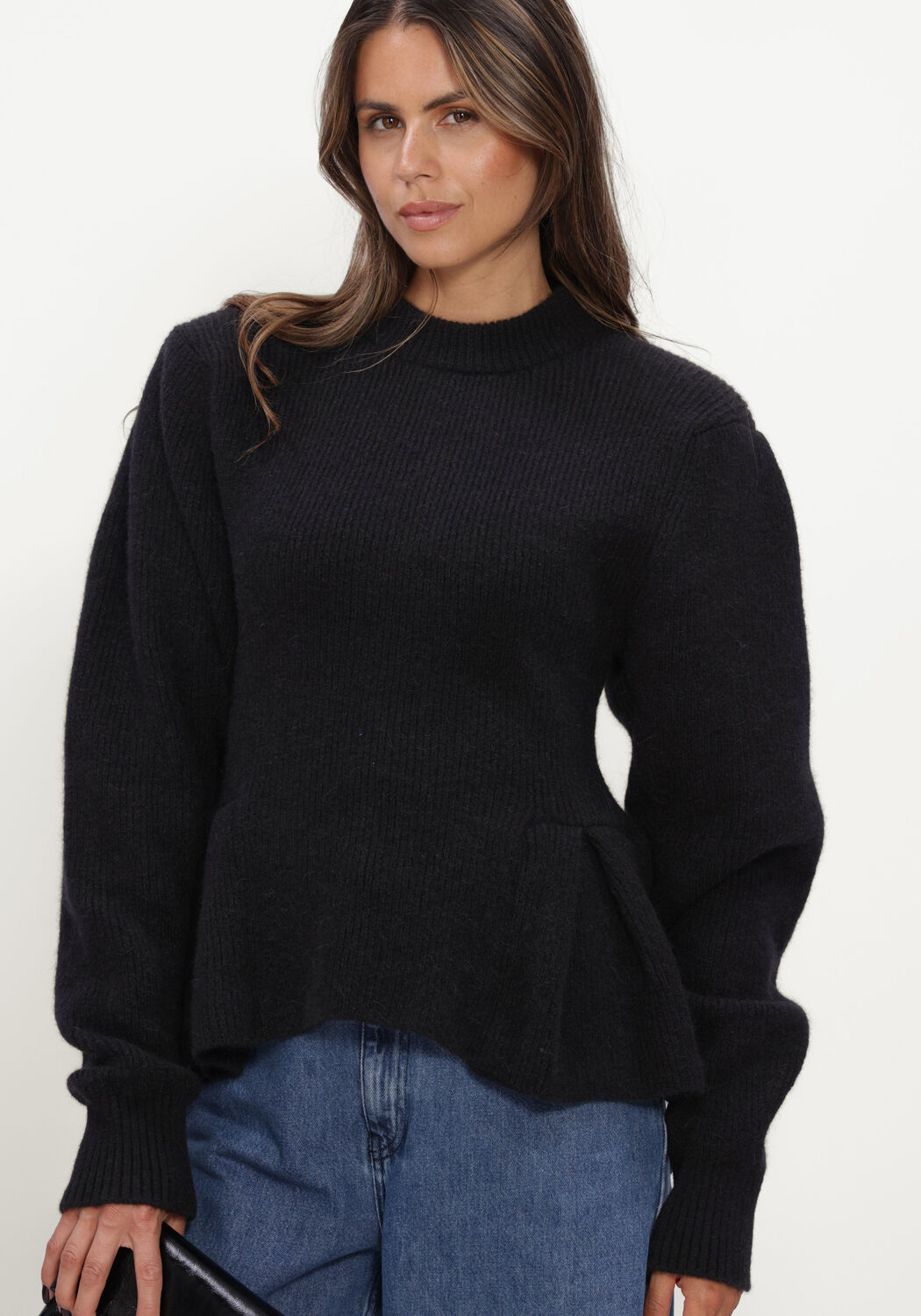 Zwarte ROTATE Trui KNIT PEPLUM CREWNECK - large