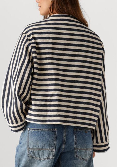Ecru SUMMUM Jack SHORT ROUND NECK STRIPE JACKET - large