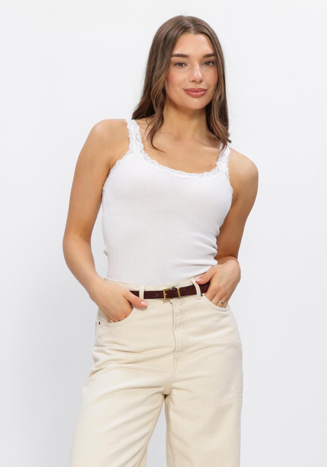 Rosemunde Top Dames Babette Deep Back Silk Top, Maat: M, Kleur: Wit afbeelding 1