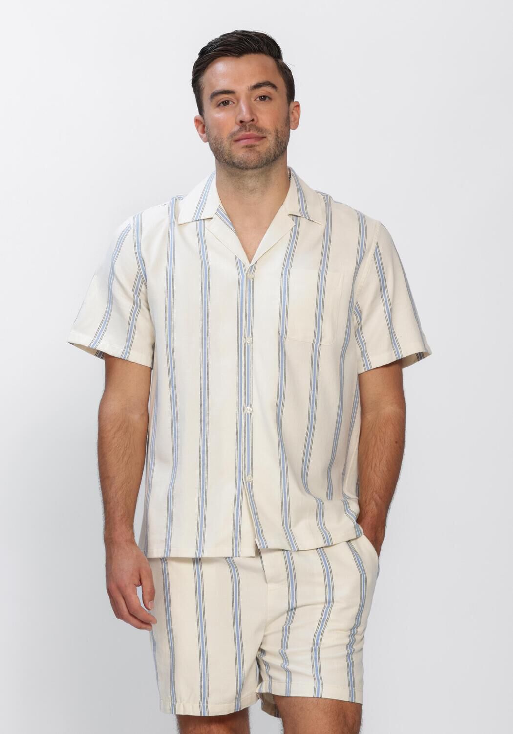 Les Deux Casual Overhemd Heren Lawson Stripe Ss Shirt, Maat: XL, Kleur: Creme afbeelding 1