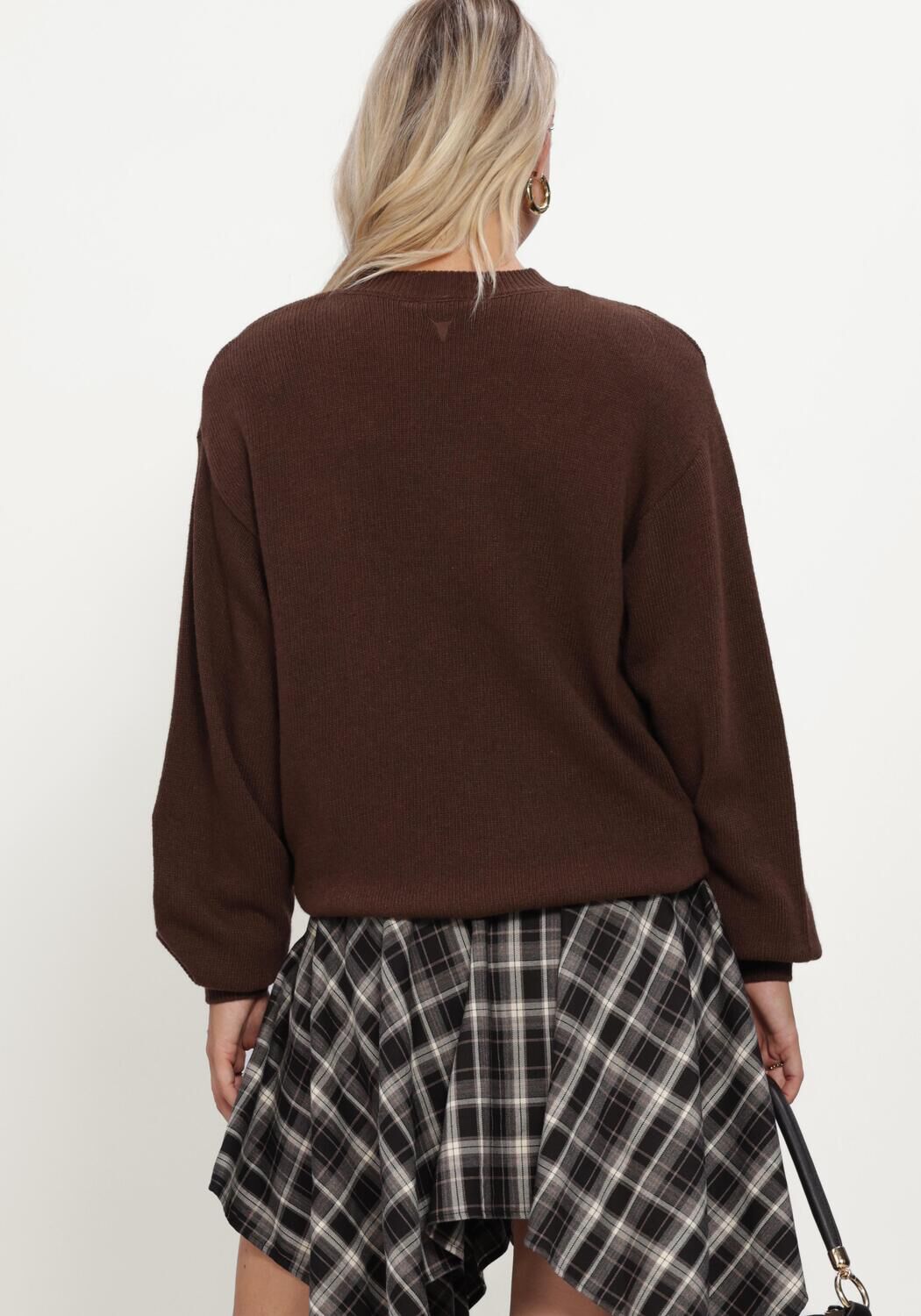 Bruine ALIX THE LABEL Truien/vesten LADIES KNITTED SHOULDER PADS PULLOVER - large