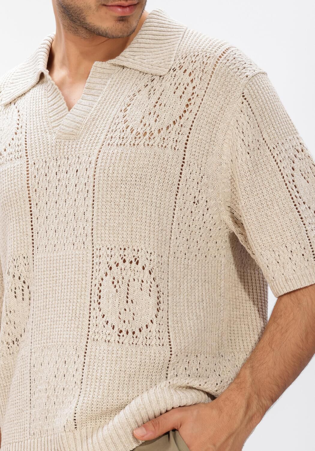Beige OLAF HUSSEIN Polo FACE LOGO KNIT POLO - large